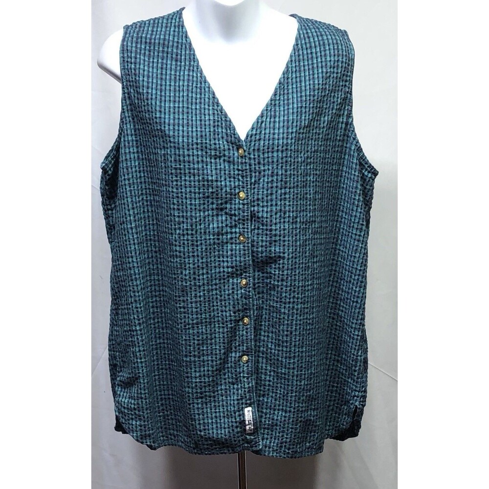 Vintage White Stag Sleeveless Crepe Top XL Teal Green ButtonUp Capsule